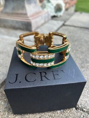 J. Crew Green Crystal Dot Hand-Enameled Link Bracelet